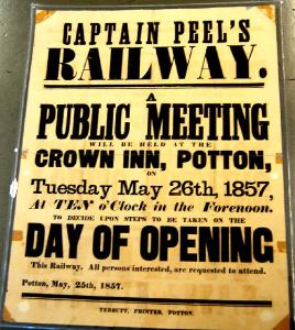A poster advertising a public meeting to decide proceedings on the opening day of the Sandy & Potton Railway